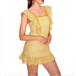 Topshop Yellow White Floral Embroidered Eyelet Ruffled Casual Mini Dress sz 8